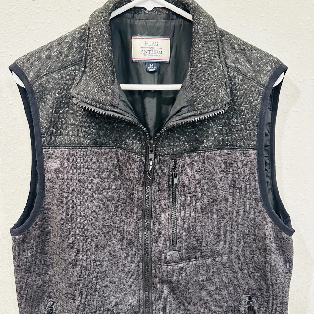 FLAG & ANTHEM Men's Vest Heathered Grey‎ Fleece Zip Up Pockets - Size M, casual